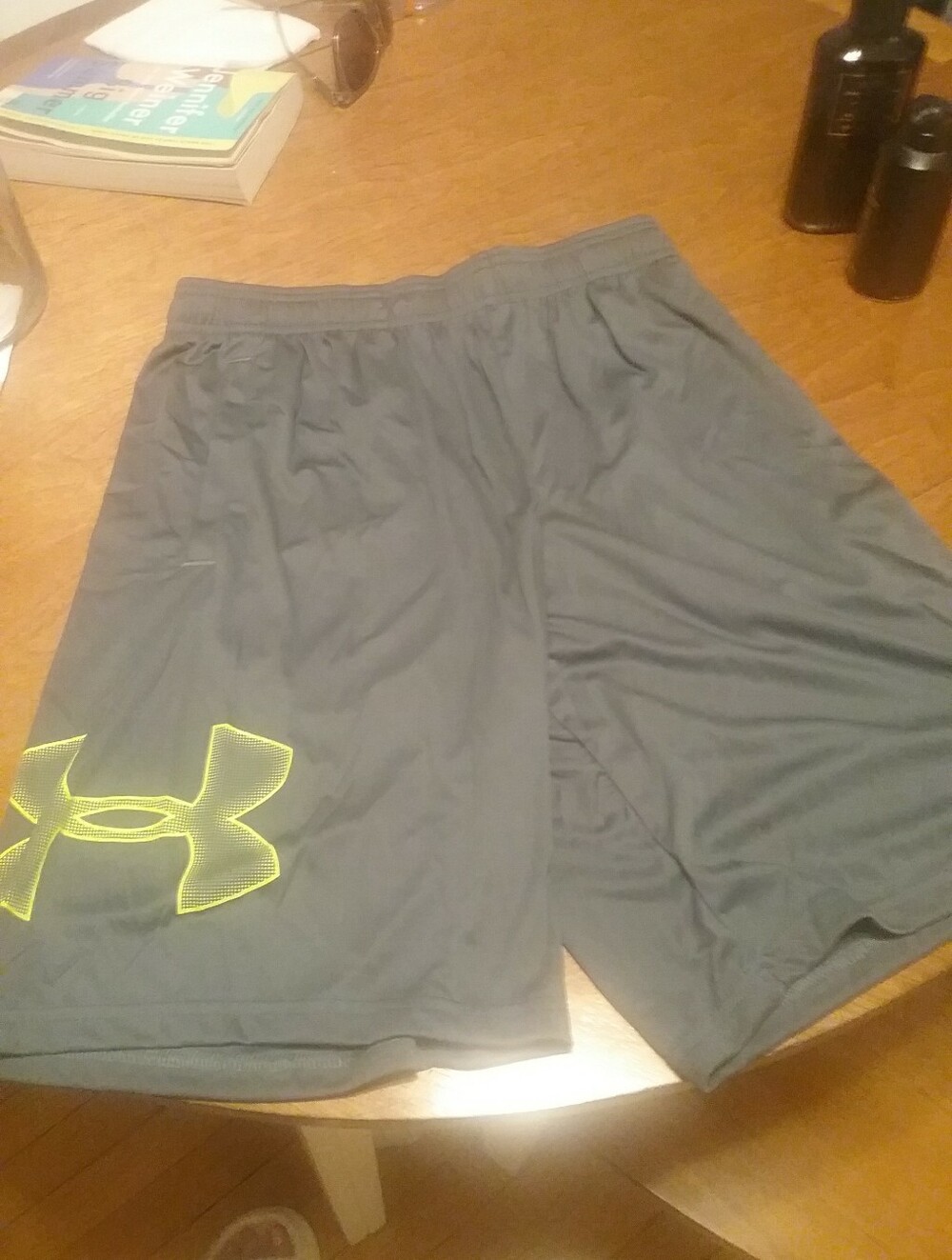 Under Armour Gray Athletic Shorts with Neon Yellow Logo